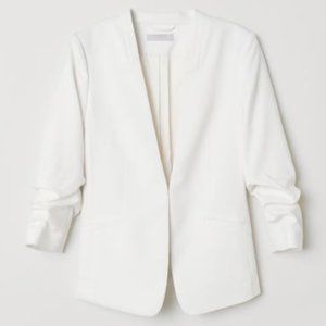 H&M White Ruche-Sleeved Blazer